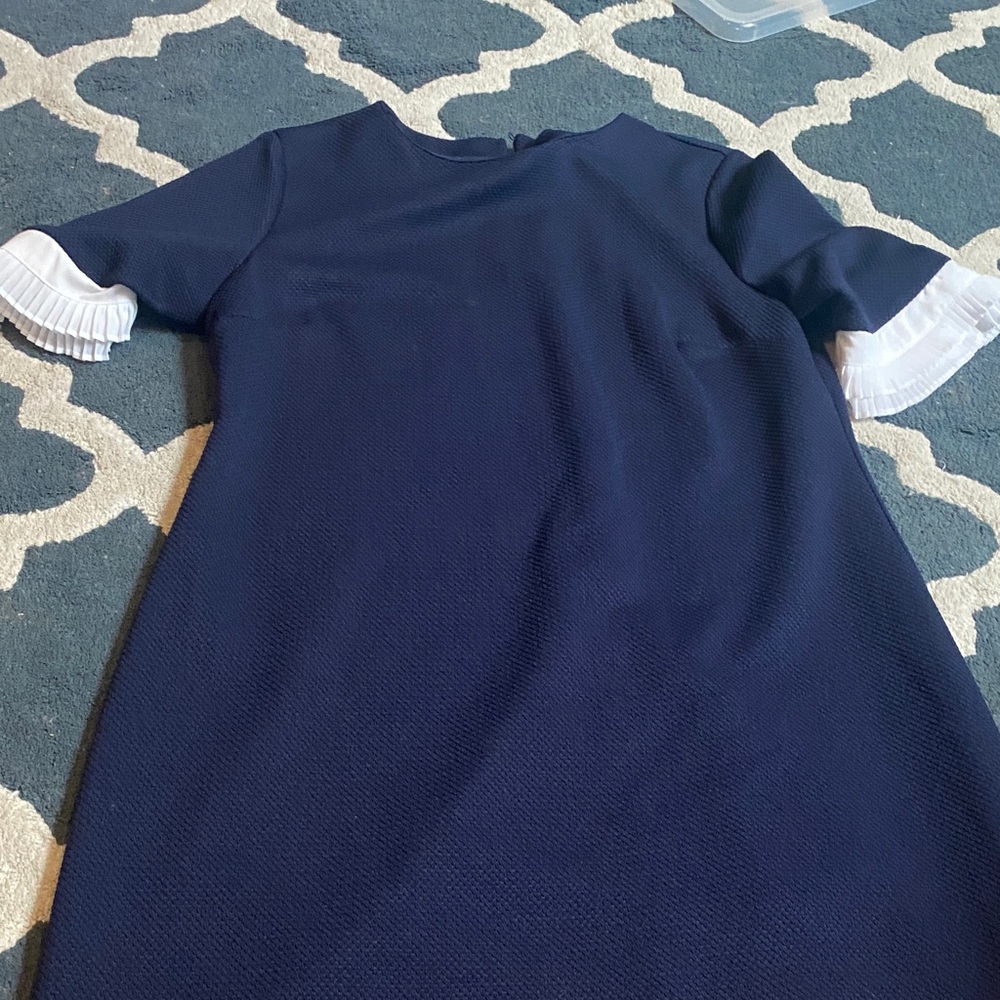 New York & Company Blue Cuffed Sleeve Sheath Dress